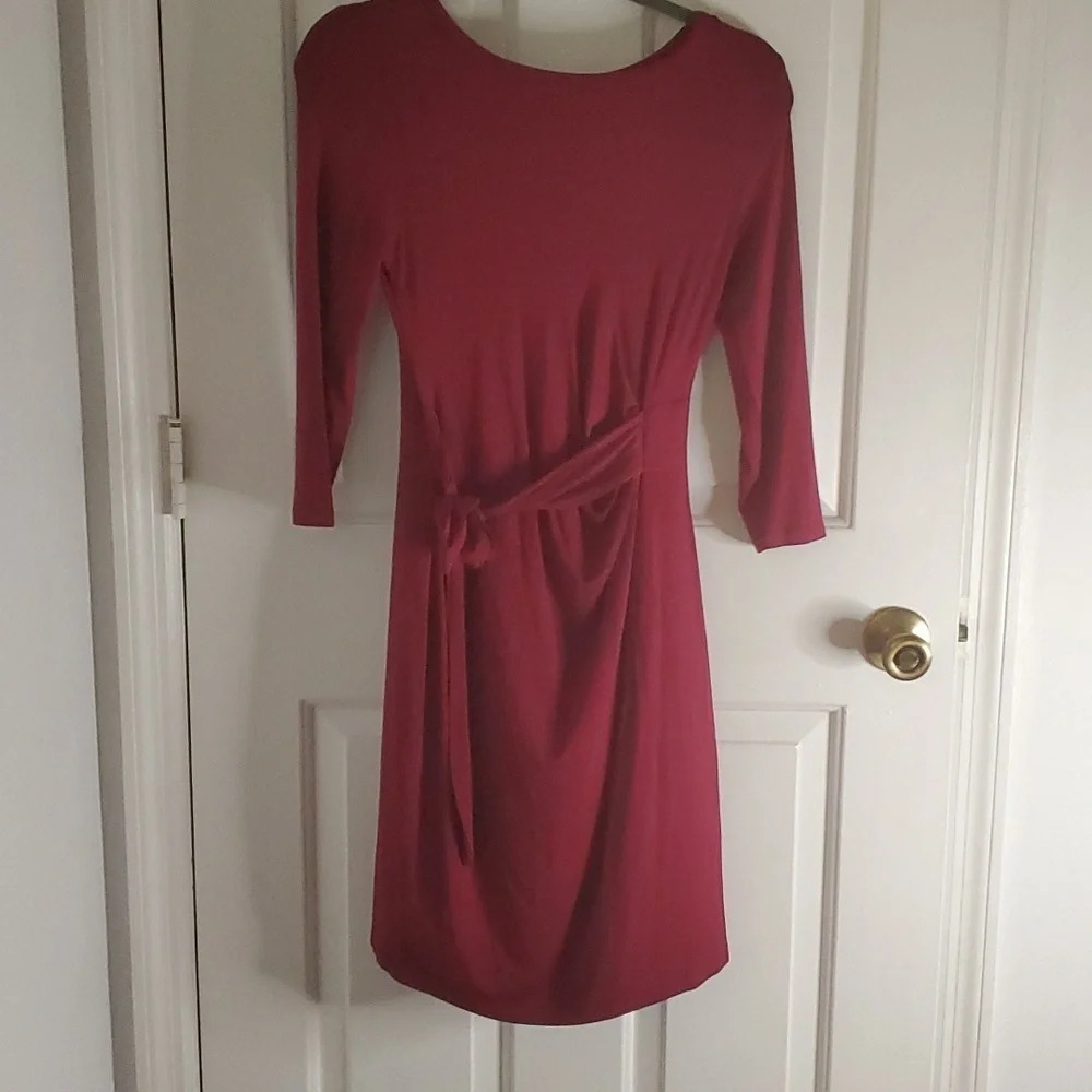 Sense Womens Cinch Waist Tie Dress with 3/4 Sleeves Double Petite Size 2-4